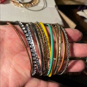 Stackable Mixed Metal and Enamel Bangle Set - Yellow & Turquoise 1347